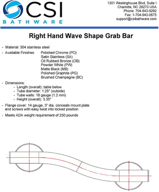 New Wave Shaped Grab Bar Specifications