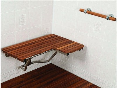 Teak shower seat & teak grab bar combo